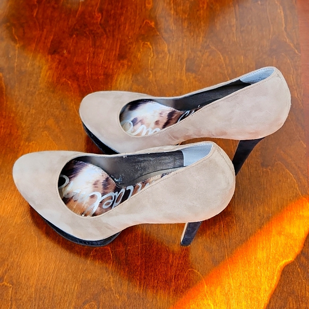 Sam Edelman Ulysa Platform Pump Heels Beige / Putty Suede Leather Size 8